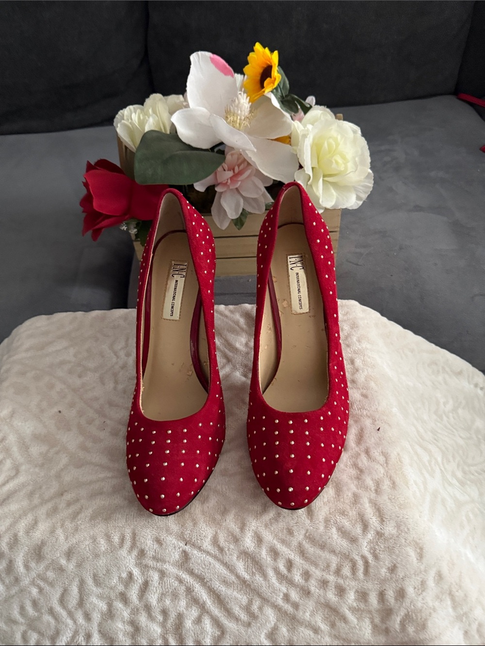 Aldo Red Crystal-Studded Pointed-Toe Pumps